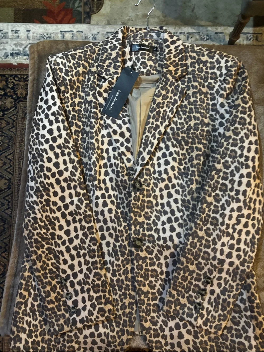 Leopard Print Single-Breasted Blazer - Brown/Black